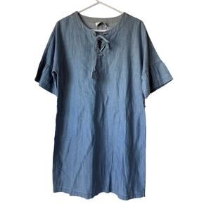 Vineyard Vines Women’s Denim Shirt Dress Sz 10 Gray Bell Sleeves Linen Blend​